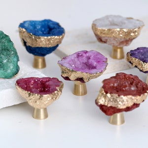 Crystal edging gold one-hole home knobs/Unique crystal Drawer Pulls /Cabinet Pulls/Wardrobe Pull/Irregular crystal Knob image 1