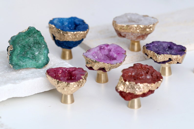 Crystal edging gold one-hole home knobs/Unique crystal Drawer Pulls /Cabinet Pulls/Wardrobe Pull/Irregular crystal Knob image 1