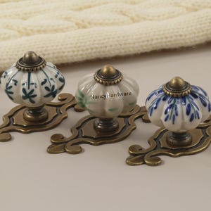 Ceramics Pumpkin Drawer Knobs/Elegant Flower ceramic dresser pulls/Cabinet handles/Willow leaves wardrobe knobs/Custom Engraved handles