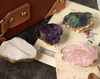 Natural crystal edging gold single-hole home knobs/Drawer Pulls/Custom Engraved Cabinet Pulls/Wardrobe Kitchen handle/Irregular crystal Knob