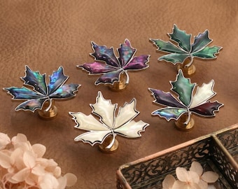 Maple leaf Dresser knobs/Abalone shell Drawer pull/Custom Engraved Cabinet handles/Wardrobe Door Pulls/Nursery bedroom decor Knobs