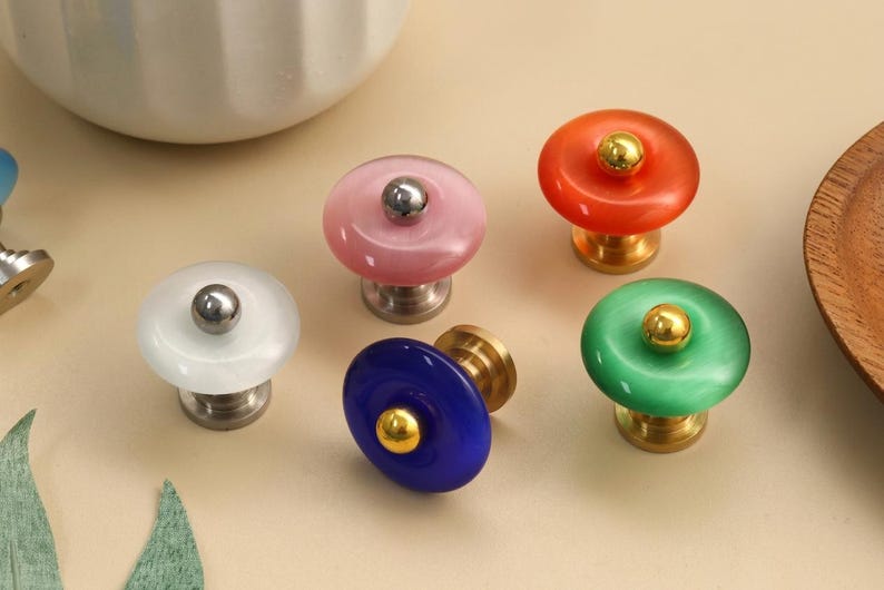 Opal Round Drawer Knobs/Nickel base children Dresser Pulls/Cabinet Handles/Wardrobe Knobs/Unique nursery room knobs/Cupboard handles image 2
