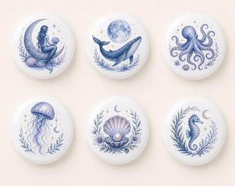 Moonlit Ceramic Drawer Knobs/Mermaid Dresser knob/Soiree Nursery room Handles/Blue Ocean Cabinet Door Pulls/Jellyfish Home Wardrobe Knob