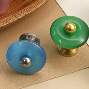Opal Round Drawer Knobs/Nickel base children Dresser Pulls/Cabinet Handles/Wardrobe Knobs/Unique nursery room knobs/Cupboard handles image 4