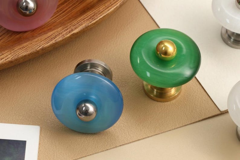 Opal Round Drawer Knobs/Nickel base children Dresser Pulls/Cabinet Handles/Wardrobe Knobs/Unique nursery room knobs/Cupboard handles image 4