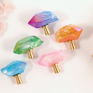 Boutons de couleur de galvanoplastie en cristal blanc naturel/Poignées de tiroir en cristal uniques/Poignées d&#39;armoire gravées sur mesure/Poignées de garde-robe/Boutons de commode
