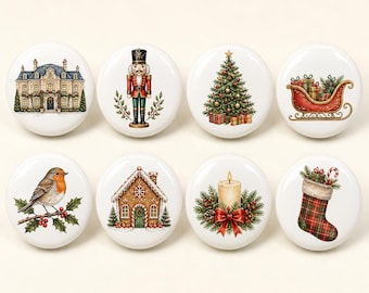 Christmas Ceramic Drawer Knobs/Manor Cabinet Door Pulls/Present Gift Children room Handles/Robin Home Dresser Knob/Sleigh Wardrobe knobs