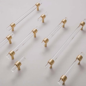 Acrylic Brass Drawer knobs/brass kitchen knobs/Custom Engraved Cabinet Pulls/Wardrobe Handle/Kitchen clear Knob pull/cafes restaurant Knobs