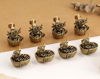 Coffee cup Highland cow solid brass knob/Bath cattle drawer knobs/Custom Engraved Cabinet Handle/Wardrobe Door Pull/Nursery decorative knob