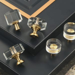 Crystal Brass Drawer knobs/Octagon kitchen knobs/Custom Engraved Cabinet Pulls/Wardrobe dresser handles/Polygon Door pulls/Nursery knobs