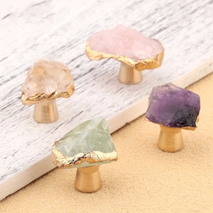 Natural crystal edging gold single-hole home knobs/ Drawer Pulls /Cabinet Pulls/Wardrobe Pull/Irregular crystal Knob /restaurant Knob image 1