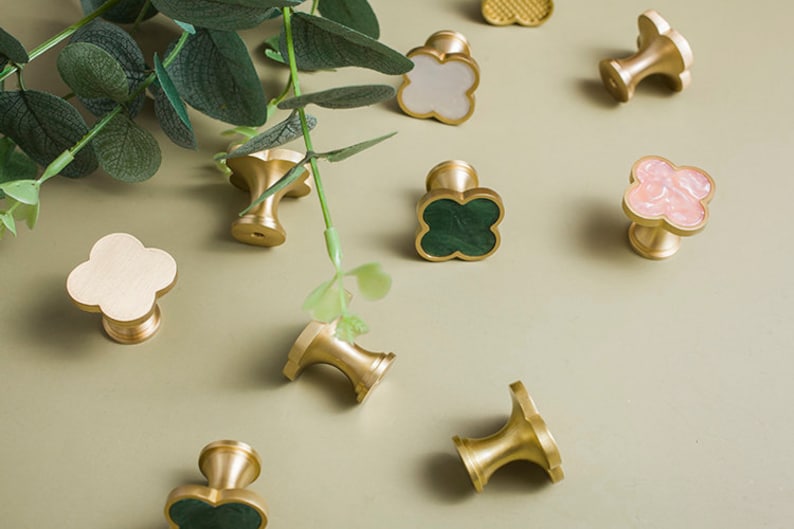 Clover brass knobs and Pulls/Nature shell Drawer Knobs/ Cowhide Clove Cabinet Pulls/Wardrobe Pull/offices Knob /cafes Knob /restaurant Knob image 5