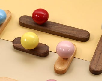 Round Ceramic Wood knob pull,Colorful Dresser ball knob cabinet handle,Custom Engraved walnut beech pull,Wardrobe Door pull,Drawer handle