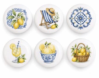Italian Riviera Ceramic Dresser Knobs/Lemon Drawer knob/Nursery room Handles/Door Cabinet Pulls/Kitchen handles/Social Wardrobe Pulls