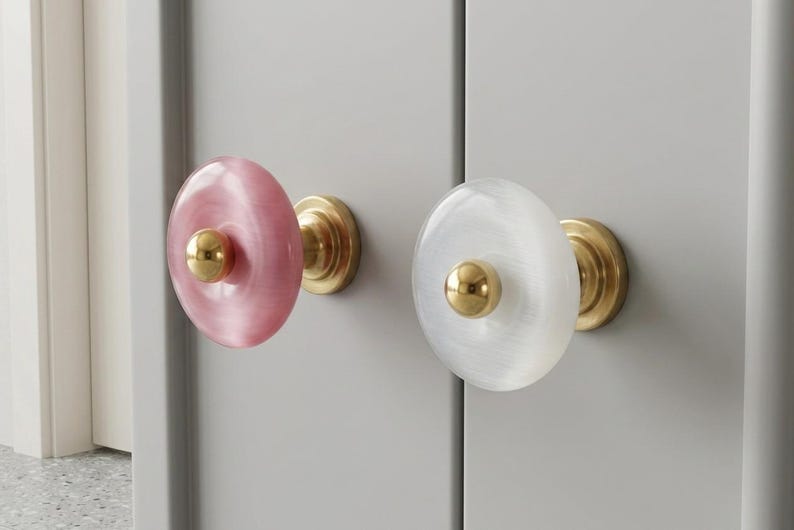Opal Round Drawer Knobs/Nickel base children Dresser Pulls/Cabinet Handles/Wardrobe Knobs/Unique nursery room knobs/Cupboard handles image 5