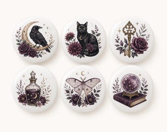 Plum Noir Arcana Ceramic Drawer Knobs/Raven Cat Butterfly Wardrobe knob/Dark Rose Cabinet Door Pulls/Home Dresser Knob/Children room Handles