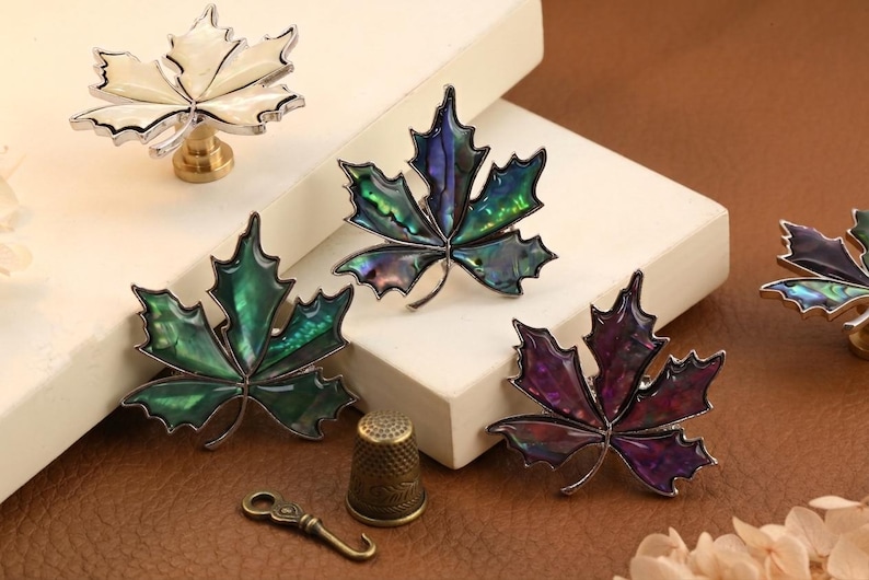 Maple leaf Dresser knobs/Abalone shell Drawer pull/Custom Engraved Cabinet handles/Wardrobe Door Pulls/Nursery bedroom decor Knobs image 2