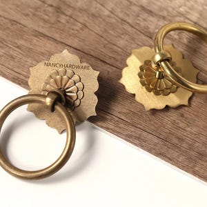 Antique Bronze Brass Drawer Drop Ring Pulls lotus Dresser Pulls Custom Engraved Kitchen Cabinet Door Knobs Handles Cupboard Hardware Decor