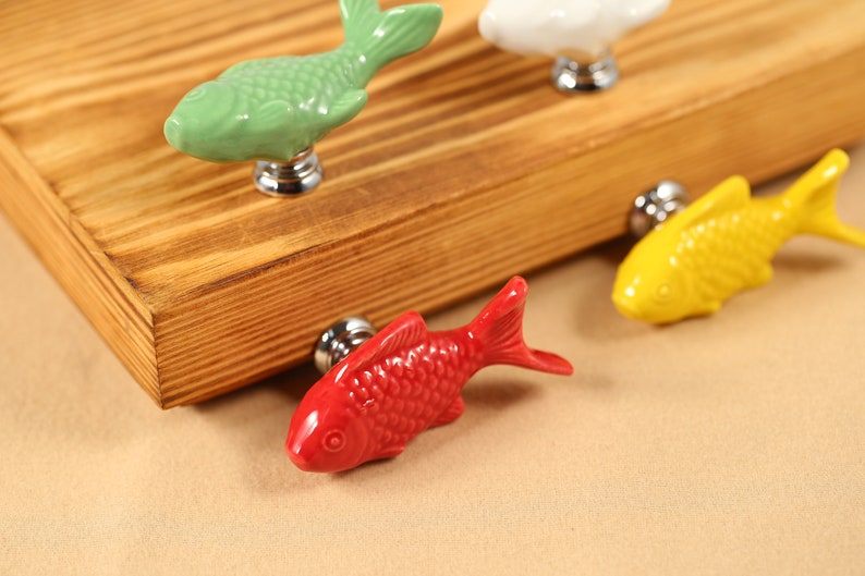 Ceramic Fish Cabinet Knobs Colorful Dresser Knob,Wardrobe Pull,Modern drawer Hardware,ceramic cupboard knobs,Nursery children room handles image 3