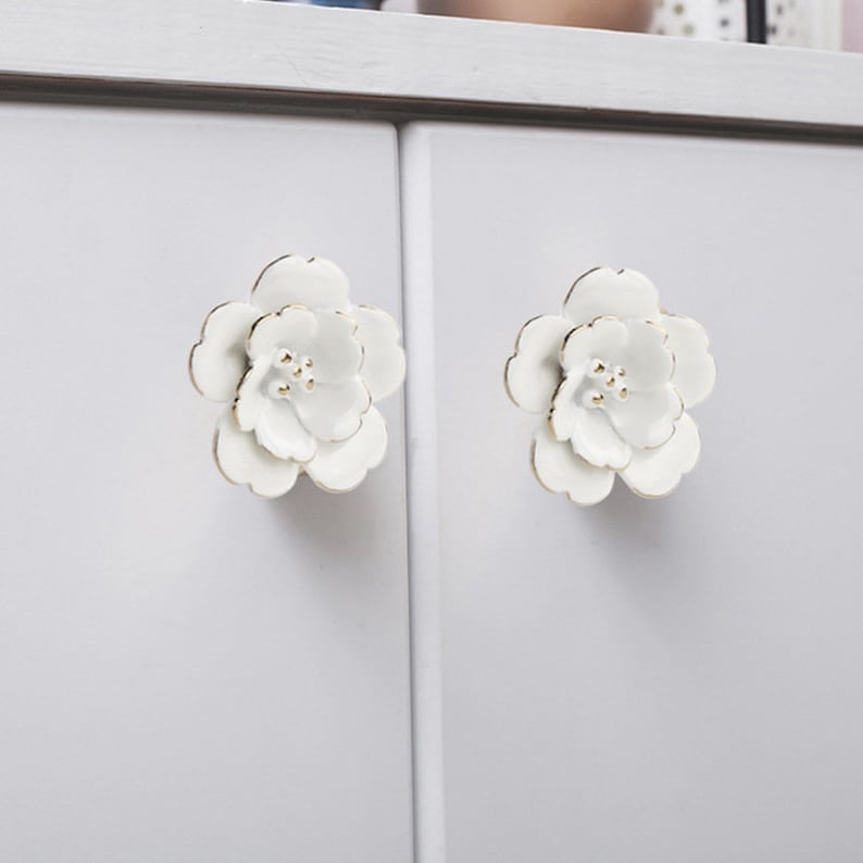 Classical Flower knobs and Pulls/White flower Drawer Knobs/Cabinet Pulls/Wardrobe Pull /offices Knob /cafes Knob /restaurant Knob image 2