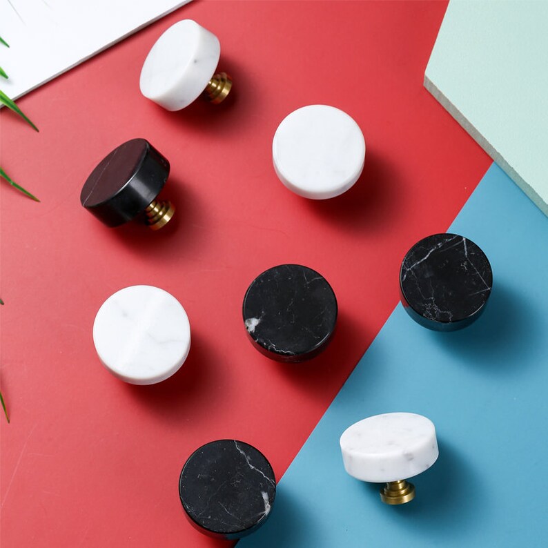 Marble Knobs and Pulls Black White/brass Drawer Knobs/luxury Etsy