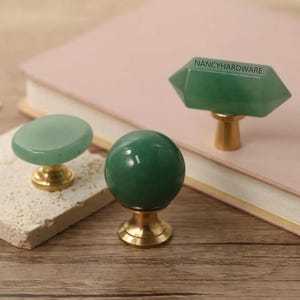 Green Aventurine Drawer Knob/Crystal Stone Drawer Pull/Custom Engraved Closet Handle/Cabinet Wardrobe Pull/ Dresser Knob/One hole ball knobs