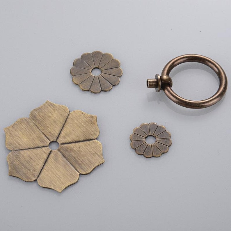 Antike Bronze Messing Schublade Knauf Tropfen Ring zieht Lotus Dresser Knäufe Küchenschrank Griffe Griffe Schrank Hardware Decor Bild 4