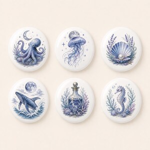 Sea Ocean Ceramic Drawer Knobs/Witch Tarot Dresser knob/Whale Jellyfish Octopus Nursery room Handles/Cabinet Door Pulls/Home Wardrobe Knob