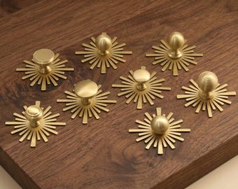 Starburst solid brass knobs and Pulls/Knob with backplate/Drawer handles/Cabinet Pulls/Wardrobe Door Pulls/Kitchen Knobs/Nursery decor knobs
