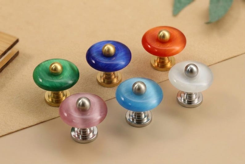 Opal Round Drawer Knobs/Nickel base children Dresser Pulls/Cabinet Handles/Wardrobe Knobs/Unique nursery room knobs/Cupboard handles image 1