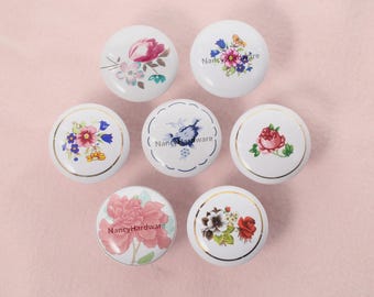 Ceramics Antiquity Drawer Knobs /Elegant Flower Drawer Pulls /Custom Engraved Cabinet Pulls/Wardrobe Pull/Modern ceramics Cupboard knobs