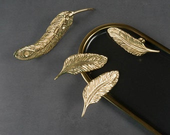 Feather Brass knobs and Pulls/Left&Right Feather Drawer Knobs/Cabinet Pulls/Wardrobe Pull /offices Knob /cafes Knob /restaurant  Knob