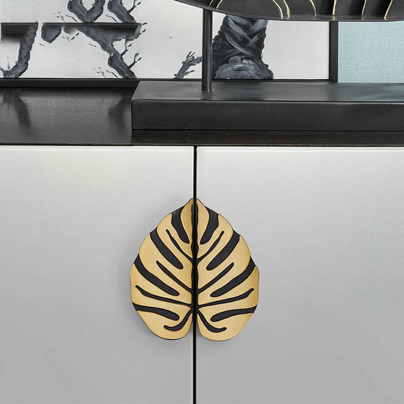 Monstera leaf brass knobs and Pulls/ Turtle Leaf Drawer Knobs/Cabinet Pulls/Wardrobe Pull /offices Knob /cafes Knob /restaurant Knob image 3