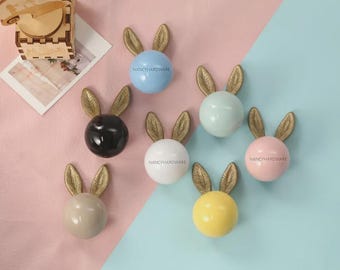 Ceramic Bunny Knobs/Ceramics Drawer Knobs for kids/Rabbit children Drawer Pulls for nursery/Custom Engraved Cabinet handles/animal knobs
