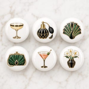 Art deco Ceramic Dresser Knobs/Society Cocktail Drawer knob/Nursery room Handles/Door Cabinet Pulls/Kitchen handles/Perfume Wardrobe Pulls