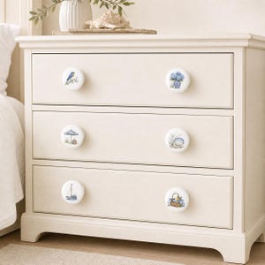 Gałki ceramiczne do szuflad Hortensja/Gałki do szafek Bluebird/Uchwyty do pokoju dziecięcego Hamptons Coastal/Gałki do komody domowej/Gałki do szafy muszlowej zdjęcie 3