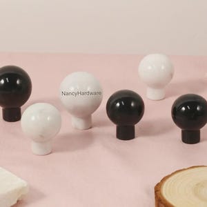 White and Black Marble Ball Knob/Natural marble round door knob/Custom Engraved Drawer Handle/Cabinet Wardrobe Pull/Modern Kitchen Hardware