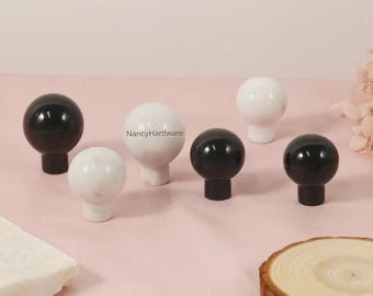 White and Black Marble Ball Knob/Natural marble round door knob/Custom Engraved Drawer Handle/Cabinet Wardrobe Pull/Modern Kitchen Hardware
