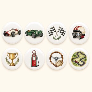 Retro Racing Ceramic Dresser Knobs/Drawer Garage knob/Nursery room classic car Handles/Trophy Door Cabinet Pulls/Home Wardrobe handles