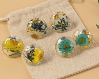 Transparent flower round knobs/Flower Drawer Wardrobe Knobs/Custom Engraved Cabinet Pulls/Kitchen Closet handles/Silver base knobs