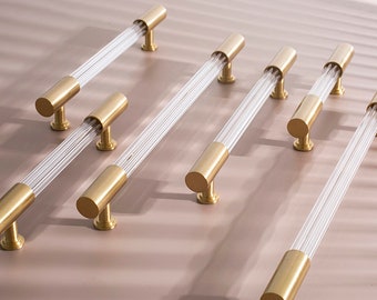 Acrylic Brass Drawer Handles/Straight grain Acrylic kitchen pull/Cabinet Pulls/Wardrobe Pull/ home Knob /offices  Knob