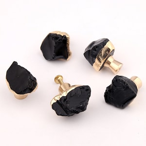 Natural Obsidian single-hole home knobs/Gold edged Crystal  Drawer Pulls /Cabinet Pulls/Wardrobe Pull/Irregular crystal Knob