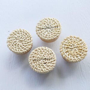 Nature Rattan boho White knob rattan drawer cabinet pull Nordic furniture wood drawer Pull Custom Engraved Cabinet Knob Nursery wooden 4cm