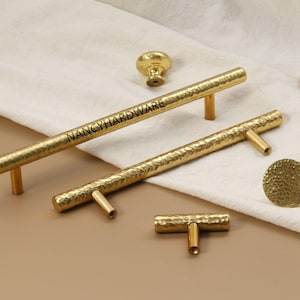 Hammer grain cabinet pull Door Knobs Handles, hand hammered Brass Wardrobe Pull, Golden Dresser Pull,custom engraved Cabinet pulls knobs