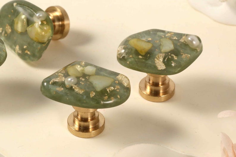 Glass Green knobs and Pulls/Mini compact Cabinet Pulls/Wardrobe Pull/Irregular Drawer handles/Cupboard Knobs/Door Pulls/Dresser Handles image 4