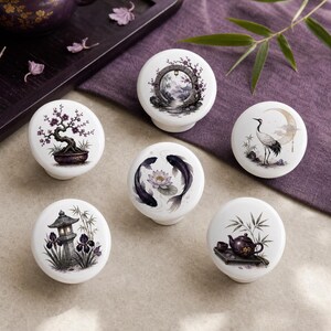 Noir Plum Ceramic Dresser Knobs/Zen Garden Drawer knob/Koi fish Nursery room Handles/Door Cabinet Pulls/Traditional Home Wardrobe handles
