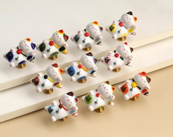 Lucky Cat Ceramics Drawer Knobs/Dresser Pulls for kids nursery/Custom Engraved Cabinet handles/Wardrobe Pull/Cute children room decor knob