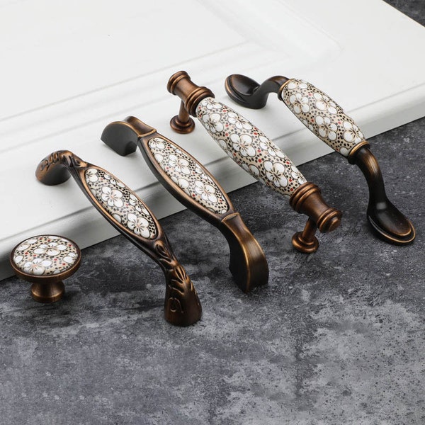 Retro Ceramic Drawer Pulls/ Plum blossom Mosaic ceramics Cabinet Pulls/ ceramic Wardrobe handles/ Home pull /Cafe handles