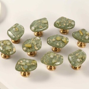 Glass Green knobs and Pulls/Mini compact Cabinet Pulls/Wardrobe Pull/Irregular Drawer handles/Cupboard Knobs/Door Pulls/Dresser Handles image 2