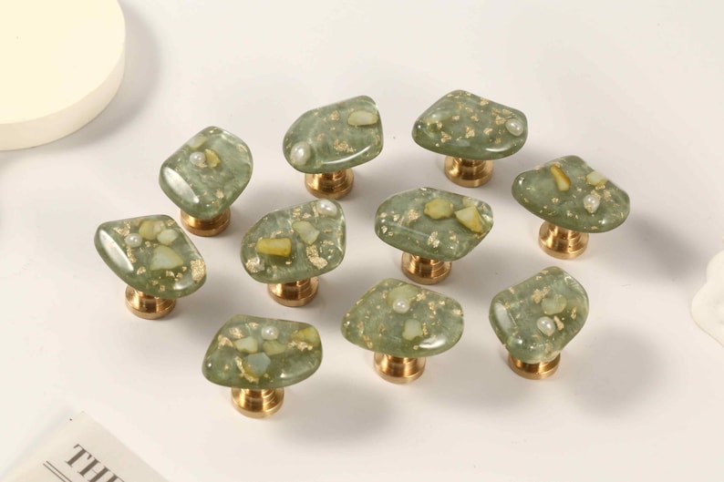 Glass Green knobs and Pulls/Mini compact Cabinet Pulls/Wardrobe Pull/Irregular Drawer handles/Cupboard Knobs/Door Pulls/Dresser Handles image 2